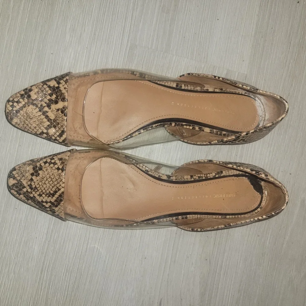 Zara Basic Collection Women Snake‎ Print Pointed Toe Clear D Orsay Flats Size 41